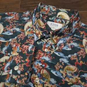 Eton Mens 16.5 Slim Fit Gin Japanese Style AOP Signature Twill Button Up‎ Shirt